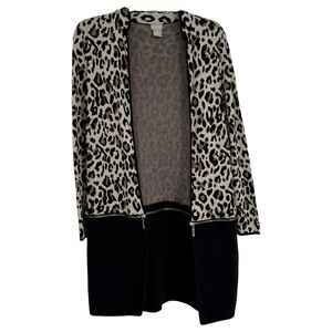 Chico's Convertible animal Print Cardigan Womens Size (0) S Black Longline Zip
